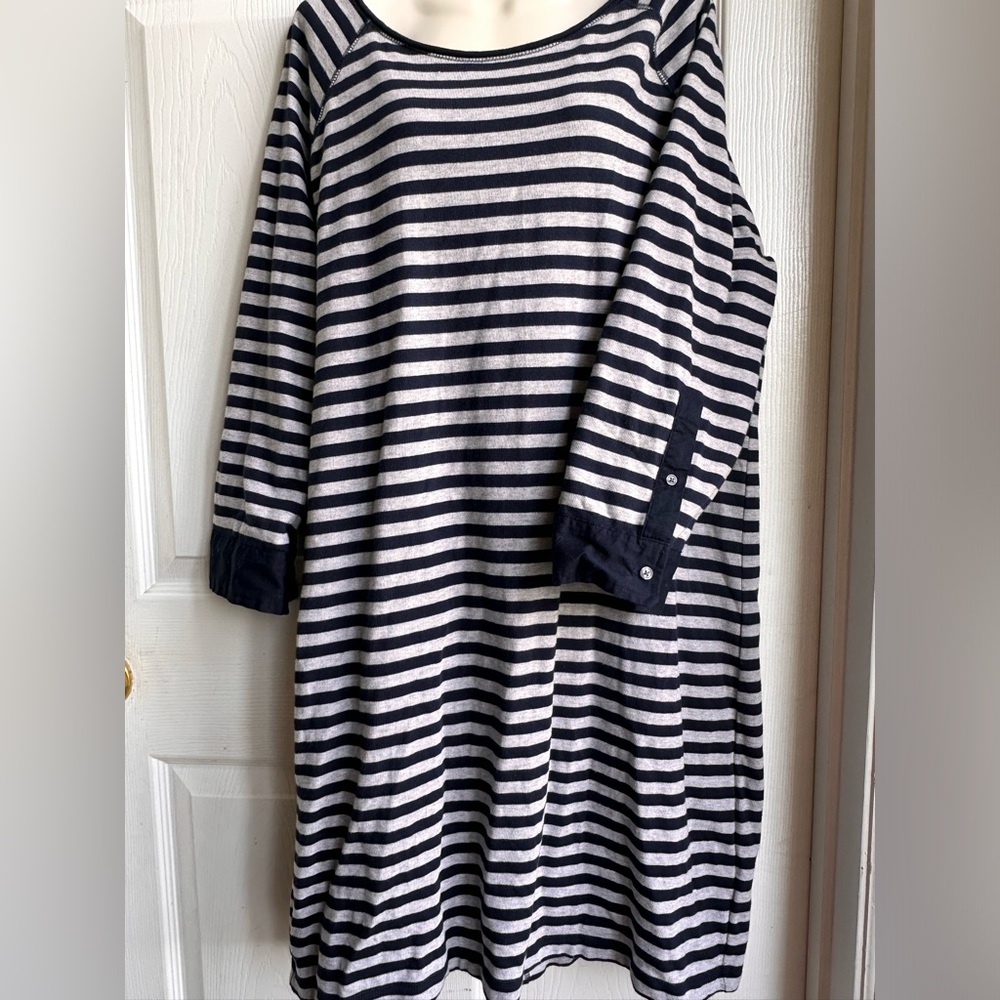 GAP Navy Blue and White Striped Midi Dress
